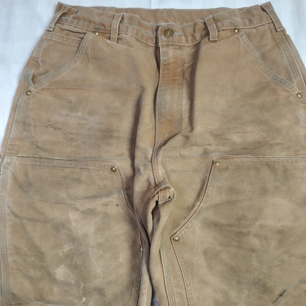 Carhartt B01-BRN Mens 34x32 Brown Duck Canvas Double Knee Work Pants Made in USA